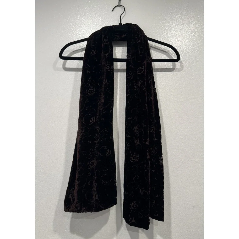 90s Y2K Look Cejon Silk Blend Brown Velvet Scarf Indie Boho Festival Whimsigoth